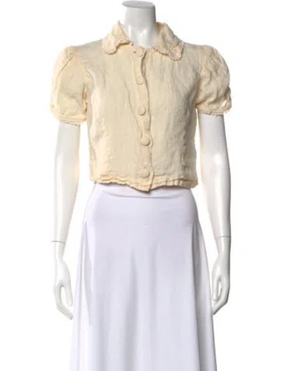 Pre-owned Rouje Linen Short Sleeve Blouse In White