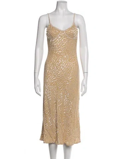 Pre-owned Rouje Patterned Midi Length Dress In Neutrals