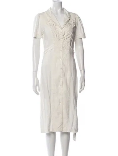 Pre-owned Rouje Patterned Midi Length Dress In White