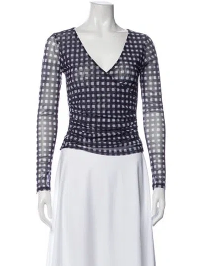 Pre-owned Rouje Patterned V-neck Top In Blue