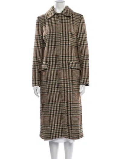 Pre-owned Rouje Plaid Print Coat In Brown