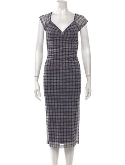 Pre-owned Rouje Plaid Print Midi Length Dress In Multicolor