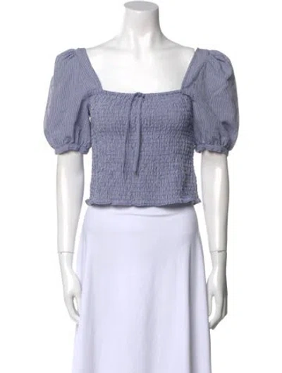 Pre-owned Rouje Plaid Print Square Neckline Crop Top In Blue