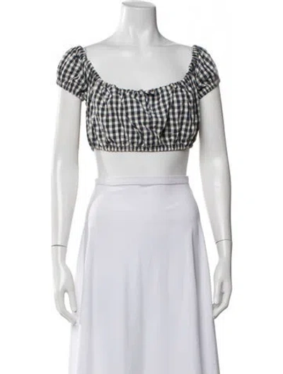Pre-owned Rouje Plaid Print Square Neckline Crop Top In White