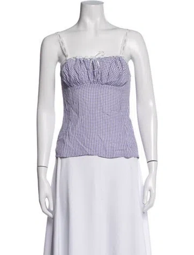 Pre-owned Rouje Plaid Print Square Neckline Top In Purple