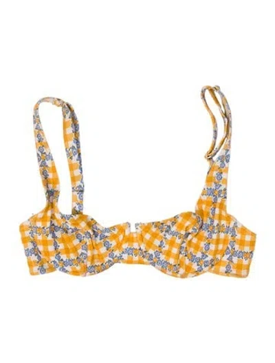 Pre-owned Rouje Plaid Print Top In Yellow