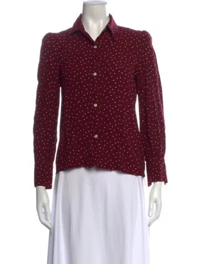 Pre-owned Rouje Polka Dot Print Long Sleeve Button-up Top In Burgundy