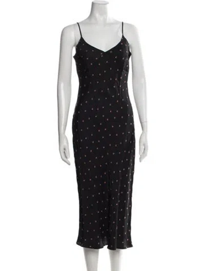 Pre-owned Rouje Polka Dot Print Midi Length Dress In Black