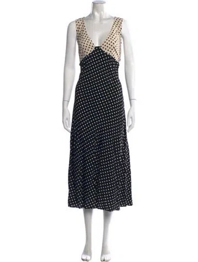 Pre-owned Rouje Polka Dot Print Midi Length Dress In Black