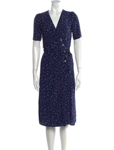 Pre-owned Rouje Polka Dot Print Midi Length Dress In Blue