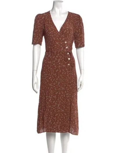 Pre-owned Rouje Polka Dot Print Midi Length Dress In Brown