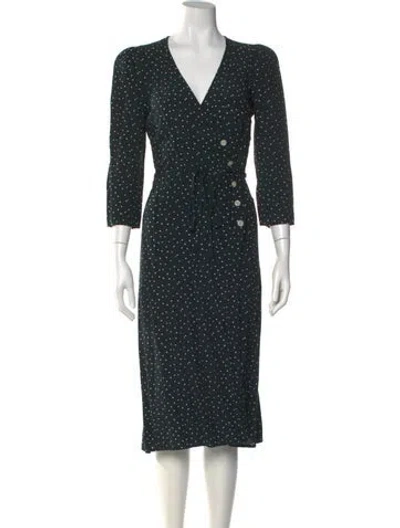 Pre-owned Rouje Polka Dot Print Midi Length Dress In Green