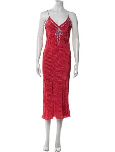 Pre-owned Rouje Polka Dot Print Midi Length Dress In Red