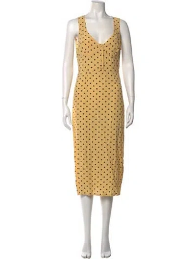 Pre-owned Rouje Polka Dot Print Midi Length Dress In Yellow
