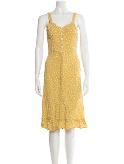 Pre-owned Rouje Polka Dot Print Midi Length Dress In Yellow