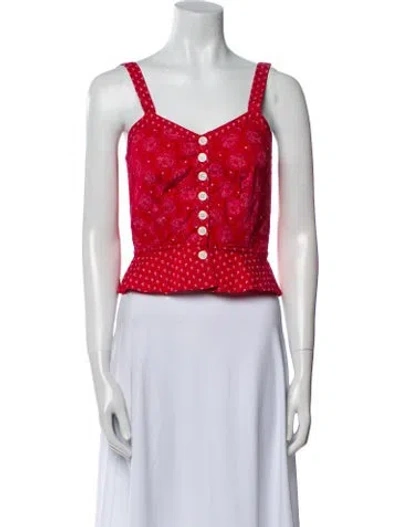 Pre-owned Rouje Polka Dot Print Square Neckline Crop Top In Red
