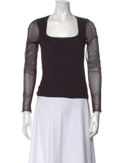 Pre-owned Rouje Polka Dot Print Square Neckline Top In Black