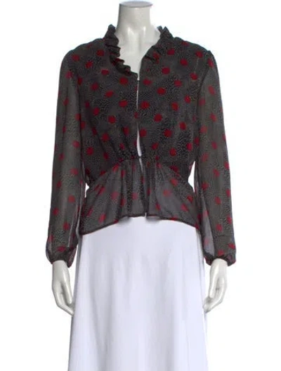 Pre-owned Rouje Polka Dot Print V-neck Blouse In Black