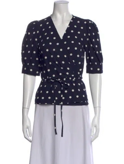 Pre-owned Rouje Polka Dot Print V-neck Blouse In Blue
