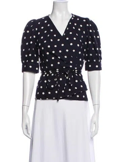 Pre-owned Rouje Polka Dot Print V-neck Blouse In Blue
