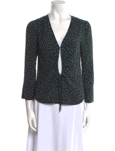 Pre-owned Rouje Polka Dot Print V-neck Blouse In Green