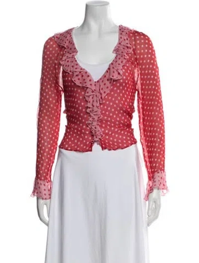 Pre-owned Rouje Polka Dot Print V-neck Blouse In Red