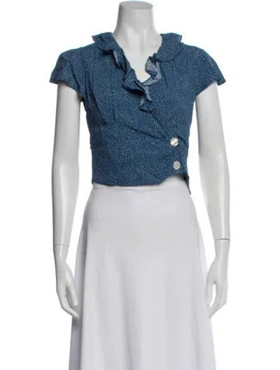Pre-owned Rouje Polka Dot Print V-neck Blouse In White