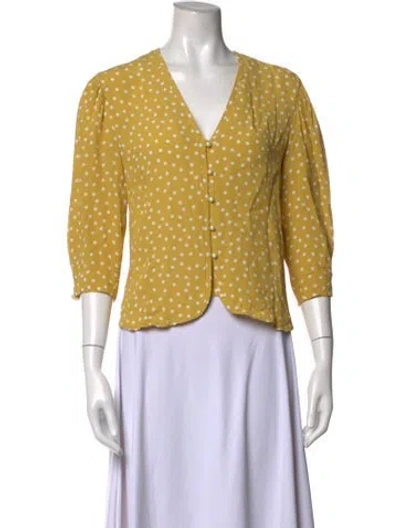 Pre-owned Rouje Polka Dot Print V-neck Blouse In Yellow