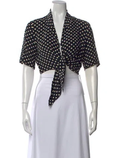Pre-owned Rouje Polka Dot Print V-neck Crop Top In Black