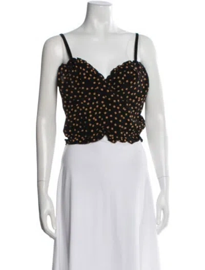 Pre-owned Rouje Polka Dot Print V-neck Crop Top In Black