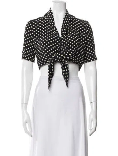 Pre-owned Rouje Polka Dot Print V-neck Crop Top In Black