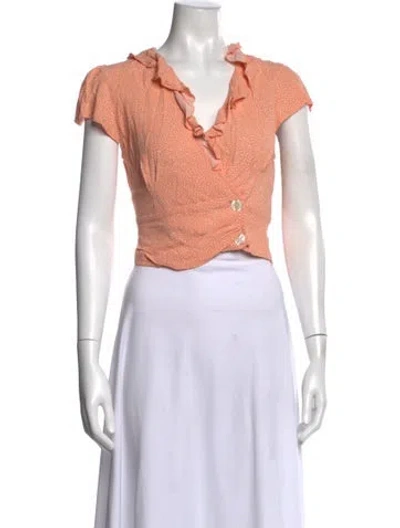 Pre-owned Rouje Polka Dot Print V-neck Crop Top In Orange