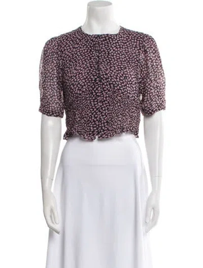 Pre-owned Rouje Printed Crew Neck Crop Top In Blue