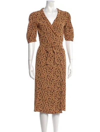 Pre-owned Rouje Printed Midi Length Dress In Brown