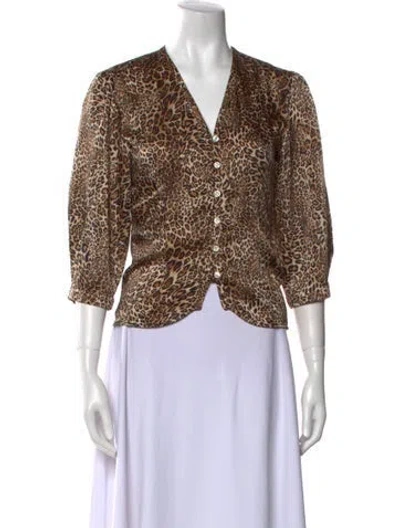 Pre-owned Rouje Printed V-neck Crop Top In Multi