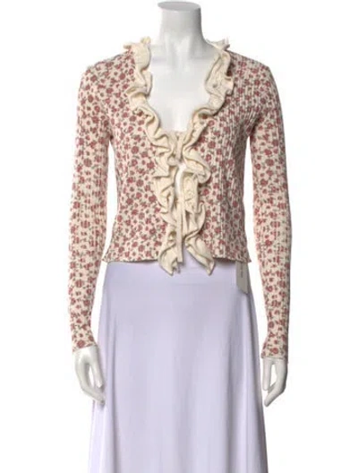 Pre-owned Rouje Printed V-neck Crop Top In White