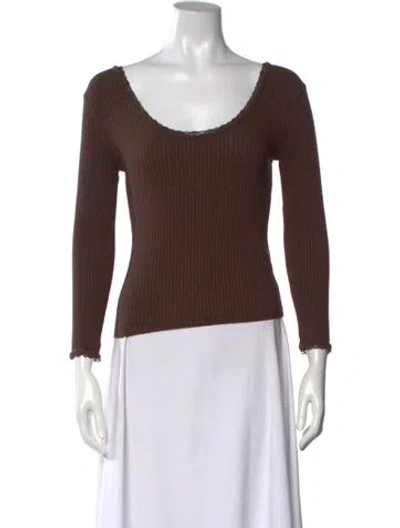 Pre-owned Rouje Scoop Neck Long Sleeve Top In Brown