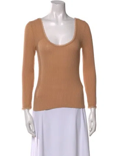 Pre-owned Rouje Scoop Neck Long Sleeve Top In Neutral