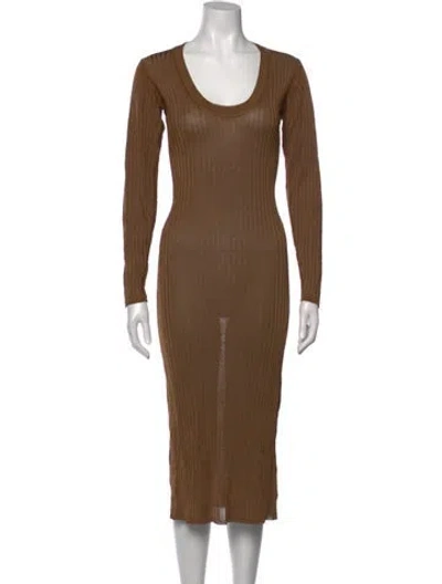 Pre-owned Rouje Scoop Neck Midi Length Dress In Brown