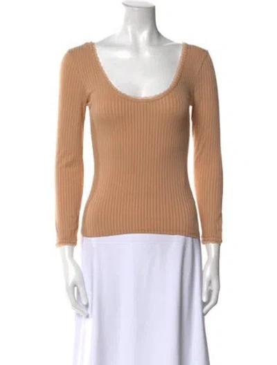 Pre-owned Rouje Scoop Neck Three-quarter Sleeve Top In Brown