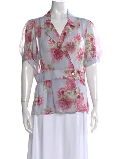 Pre-owned Rouje Silk Floral Print Blouse In Pink