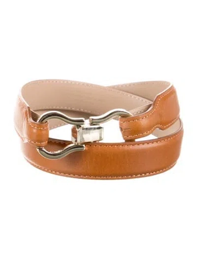 Pre-owned Rouje Skinny Calf Leather Waist Belt In Brown