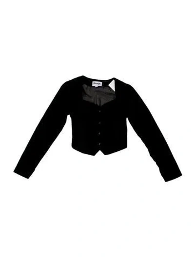 Pre-owned Rouje Square Neckline Long Sleeve Crop Top In Black