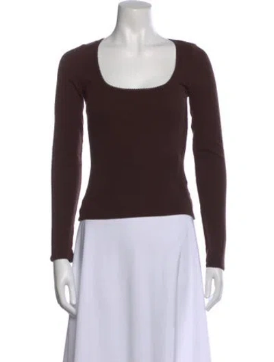 Pre-owned Rouje Square Neckline Long Sleeve Top In Brown