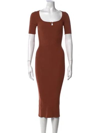 Pre-owned Rouje Square Neckline Midi Length Dress In Brown