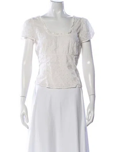 Pre-owned Rouje Square Neckline Short Sleeve Blouse In White