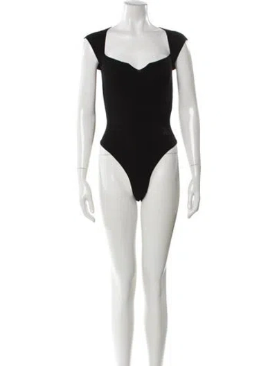 Pre-owned Rouje Square Neckline Short Sleeve Bodysuit In Neutral