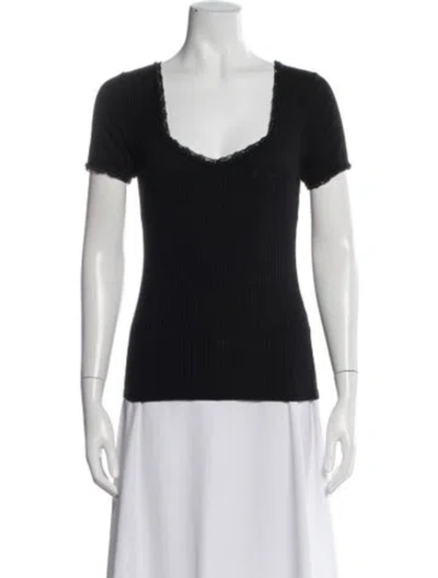 Pre-owned Rouje Square Neckline Short Sleeve Top In Black