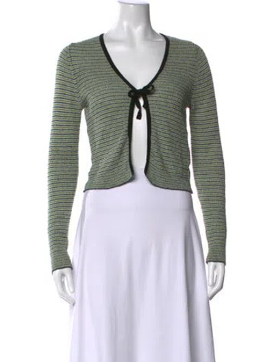 Pre-owned Rouje Striped V-neck Top In Green