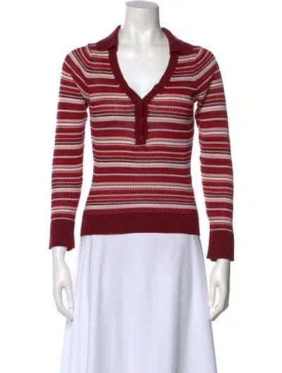 Pre-owned Rouje Striped V-neck Top In Red